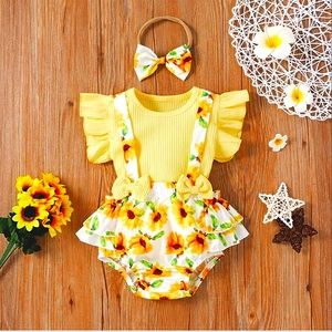Baby Girl Clothes Cute Newborn Ruffle Sleeveless Top and Suspender Skirt Shorts